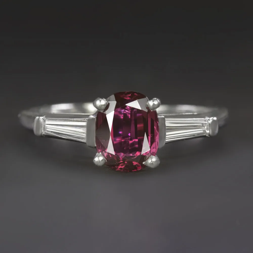 2.30ct RUBY DIAMOND ENGAGEMENT RING PLATINUM IGI CERTIFIED 3 STONE OVAL SHAPE