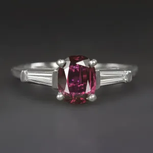 2.30ct RUBY DIAMOND ENGAGEMENT RING PLATINUM IGI CERTIFIED 3 STONE OVAL SHAPE