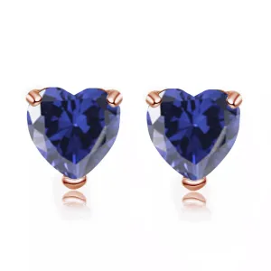 24k Rose Gold Plated 3 Carat Heart Created Blue Sapphire Stud Earrings