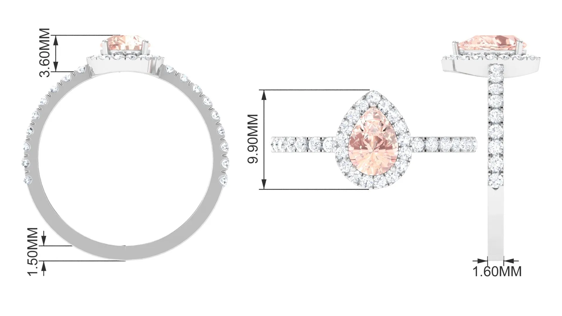 2.75 CT Pear Cut Morganite Solitaire Simple Engagement Ring with Diamond Accent