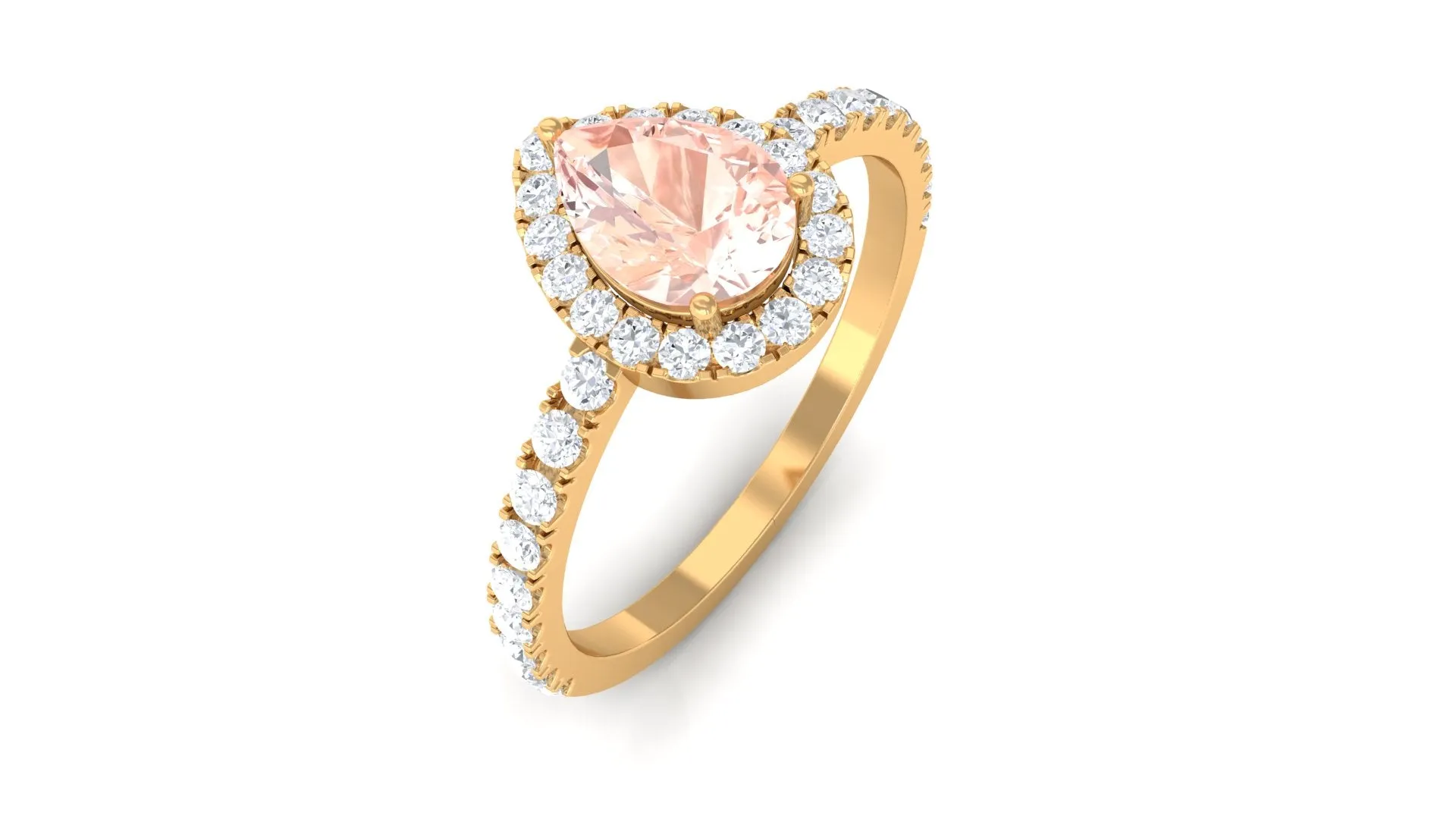 2.75 CT Pear Cut Morganite Solitaire Simple Engagement Ring with Diamond Accent