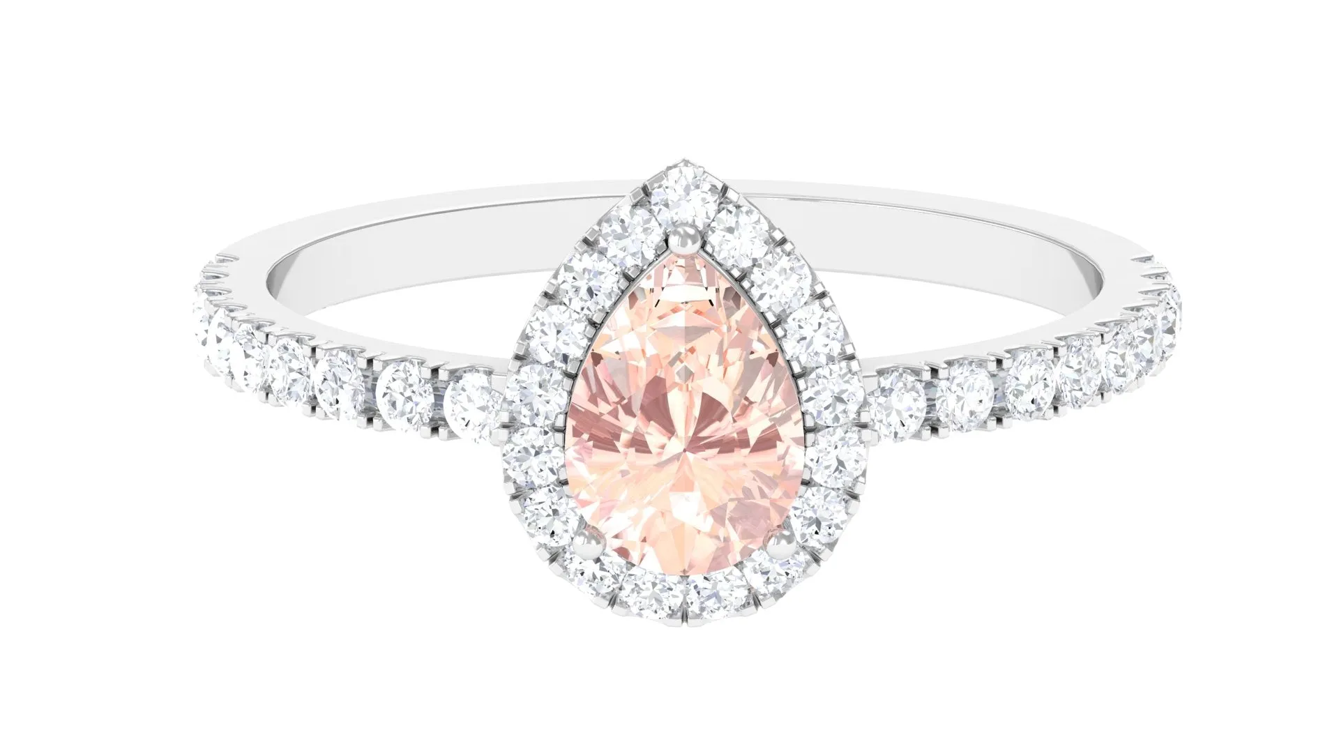 2.75 CT Pear Cut Morganite Solitaire Simple Engagement Ring with Diamond Accent