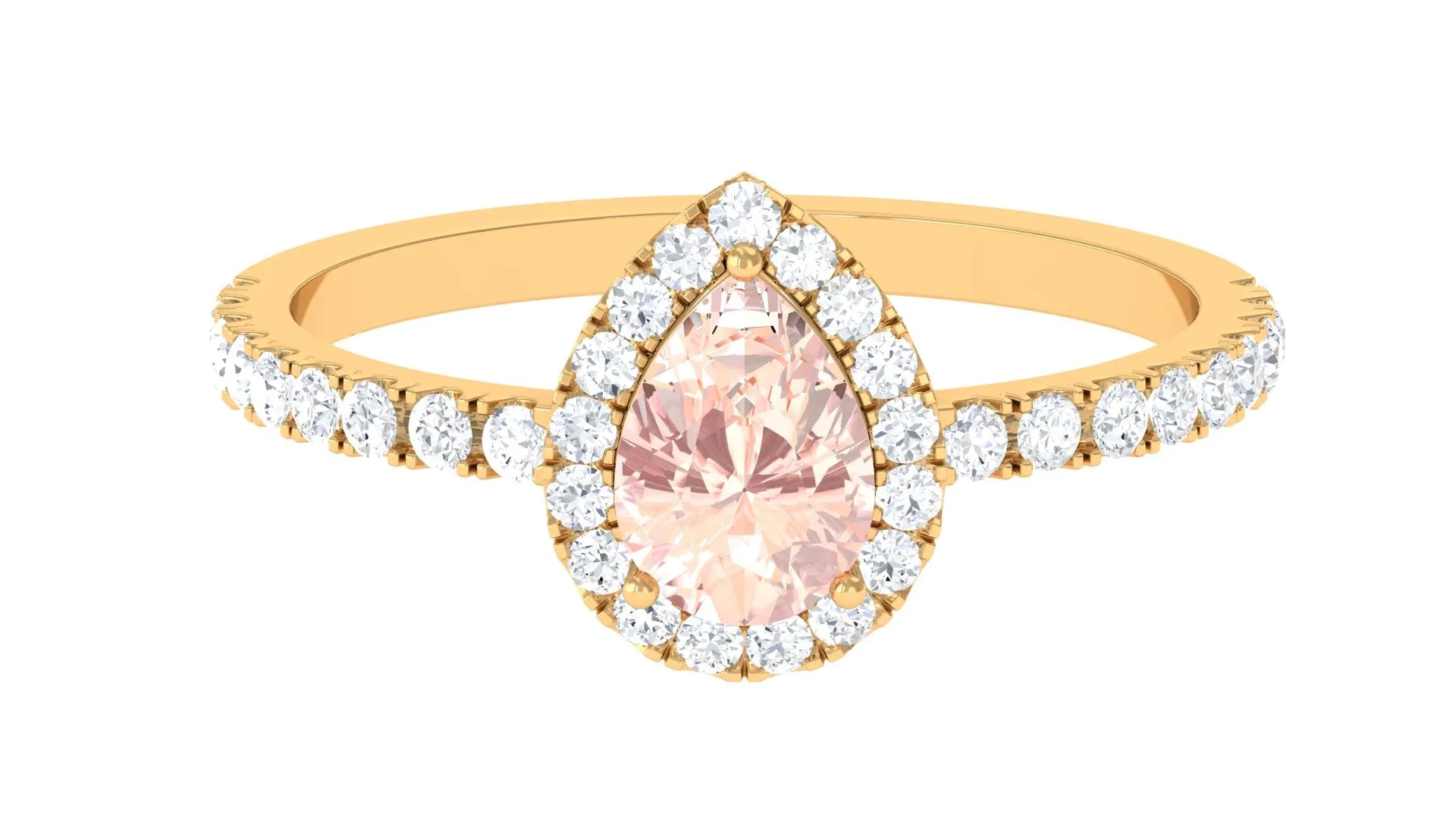 2.75 CT Pear Cut Morganite Solitaire Simple Engagement Ring with Diamond Accent