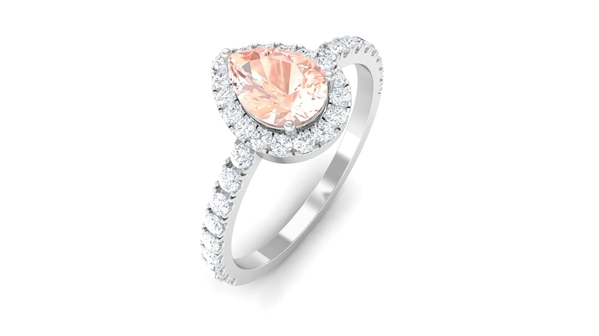2.75 CT Pear Cut Morganite Solitaire Simple Engagement Ring with Diamond Accent