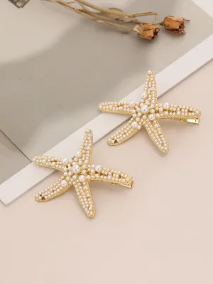 2pcs Vacation Women's Hair Accessory, Including Starfish Hairpin And Pearl