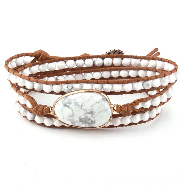 3 Strands Wrap Natural Stones Charm Bracelet Crystal Women Buddha Bracelet