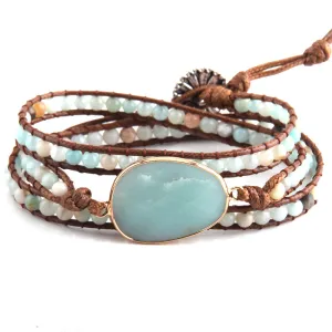 3 Strands Wrap Natural Stones Charm Bracelet Crystal Women Buddha Bracelet