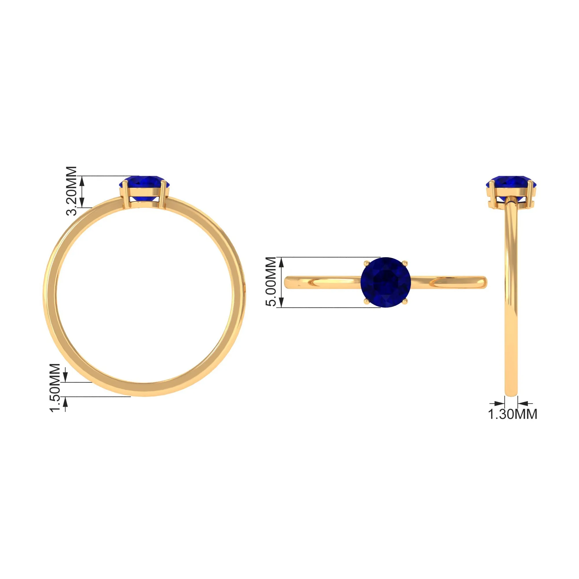 3/4 CT Round Cut Blue Sapphire Solitaire Simple Ring