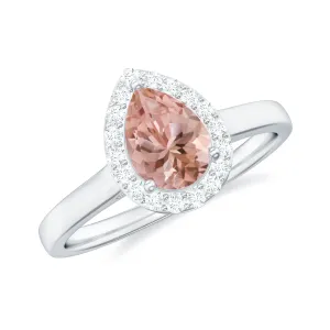3/4 CT Teardrop Morganite Ring with Diamond Accent