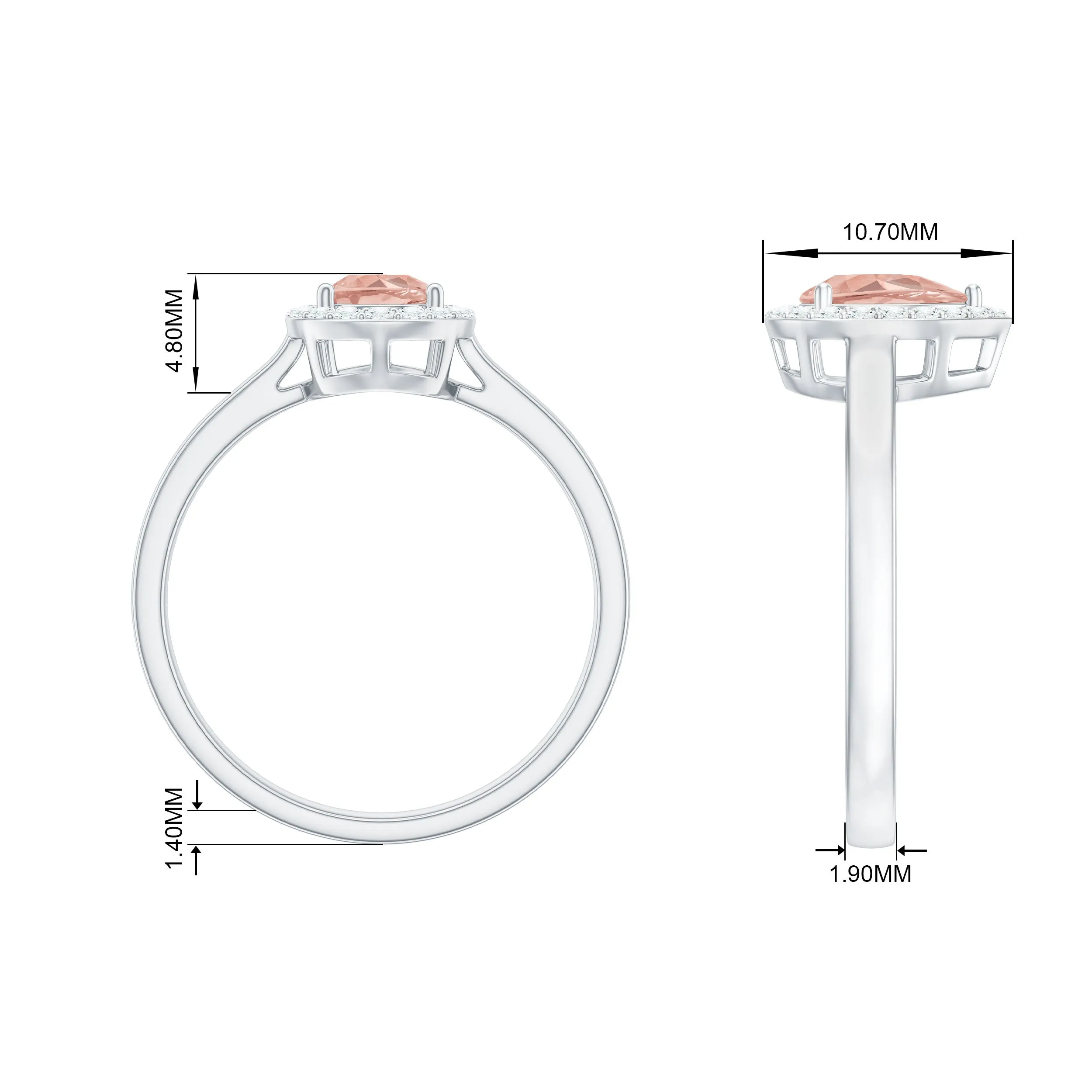 3/4 CT Teardrop Morganite Ring with Diamond Accent