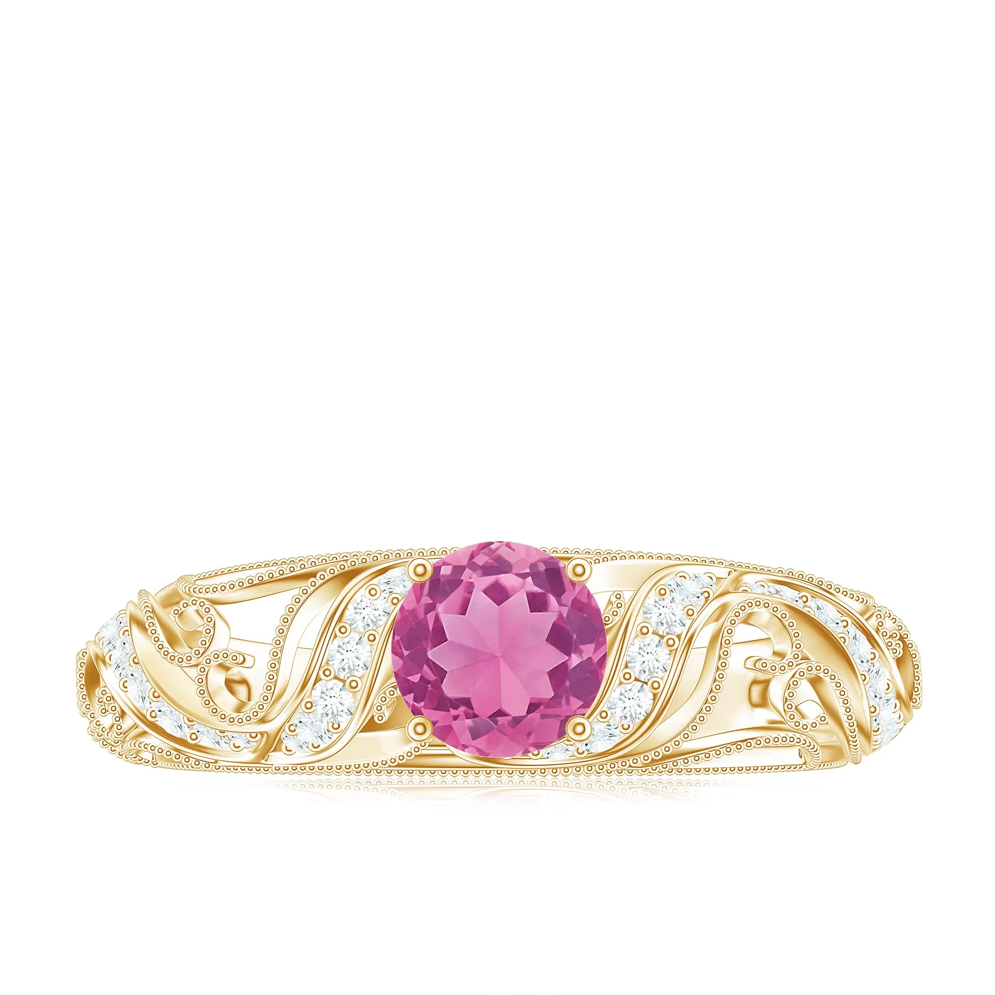 3/4 CT Vintage Style Pink Tourmaline Engagement Ring with Diamond