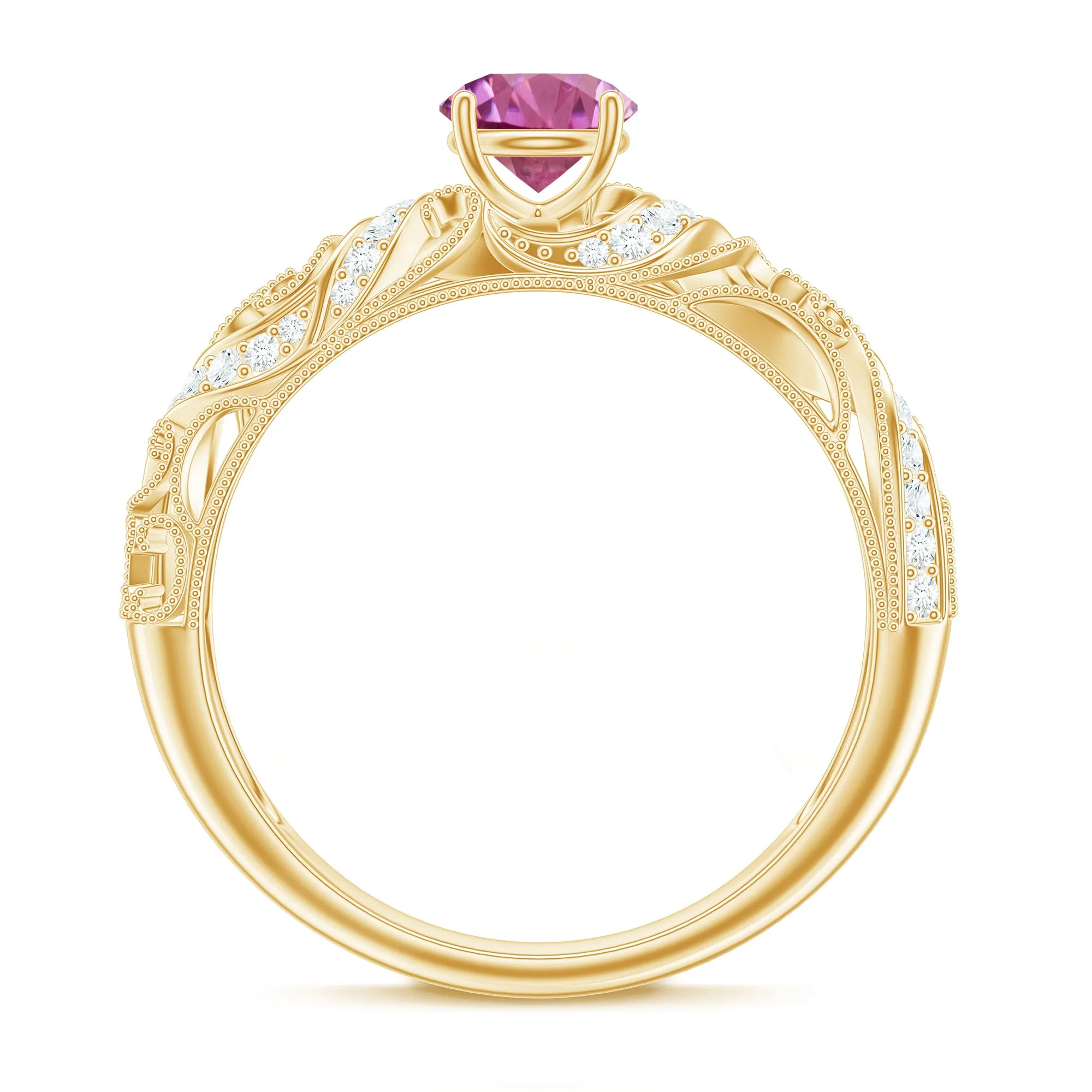 3/4 CT Vintage Style Pink Tourmaline Engagement Ring with Diamond