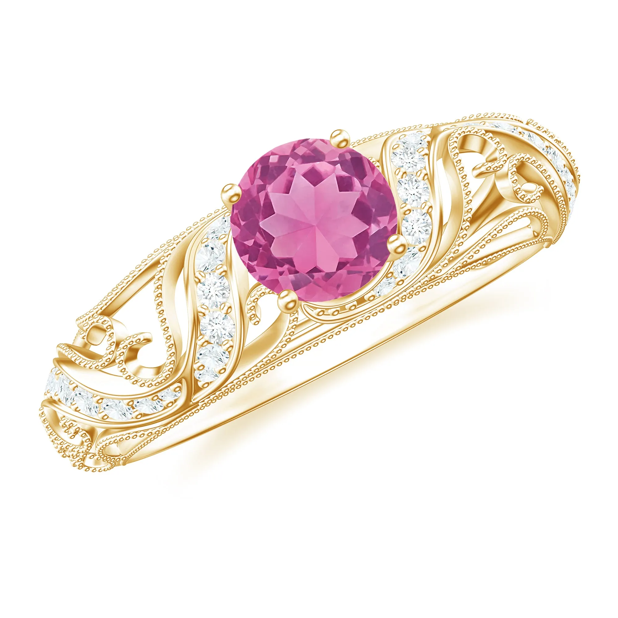 3/4 CT Vintage Style Pink Tourmaline Engagement Ring with Diamond