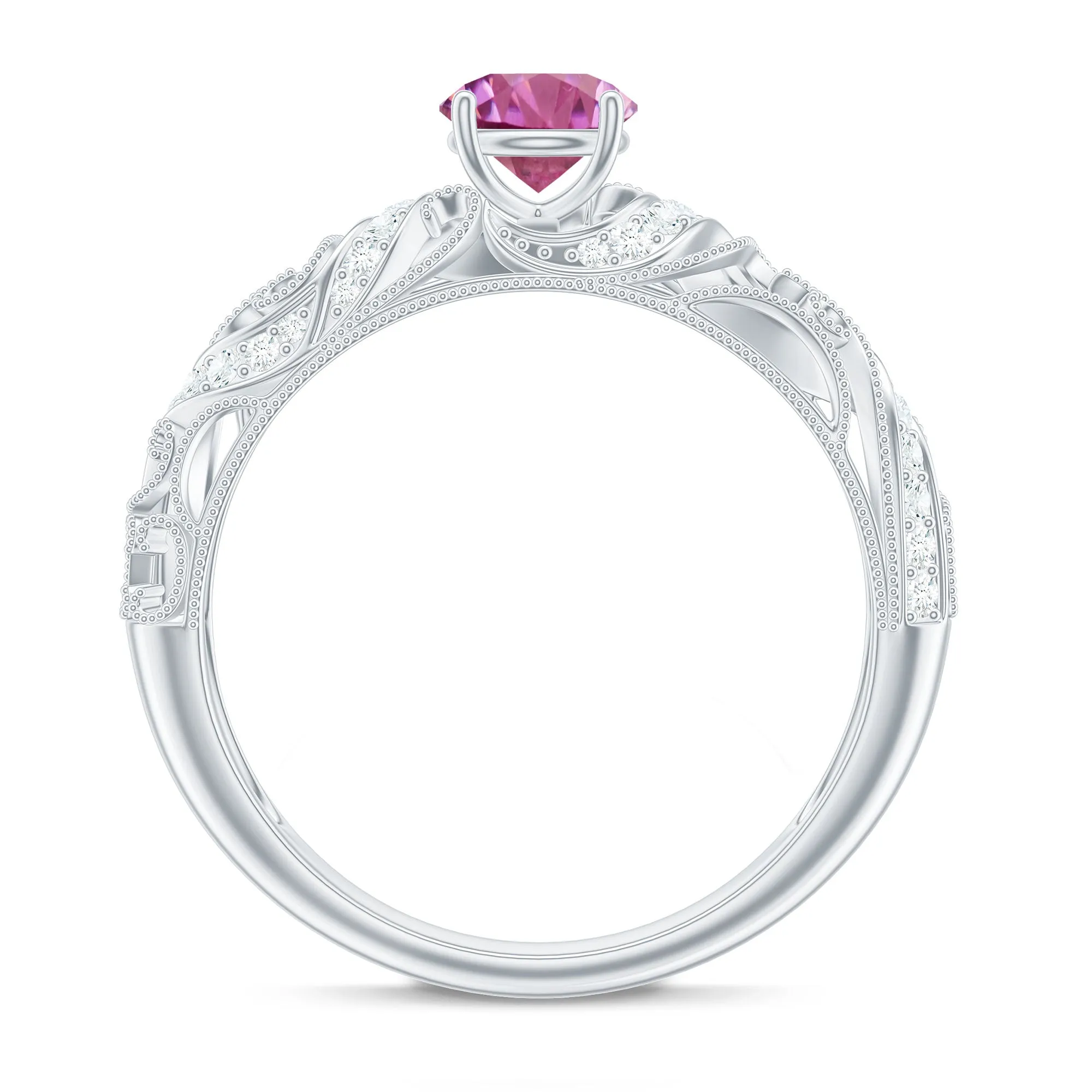 3/4 CT Vintage Style Pink Tourmaline Engagement Ring with Diamond