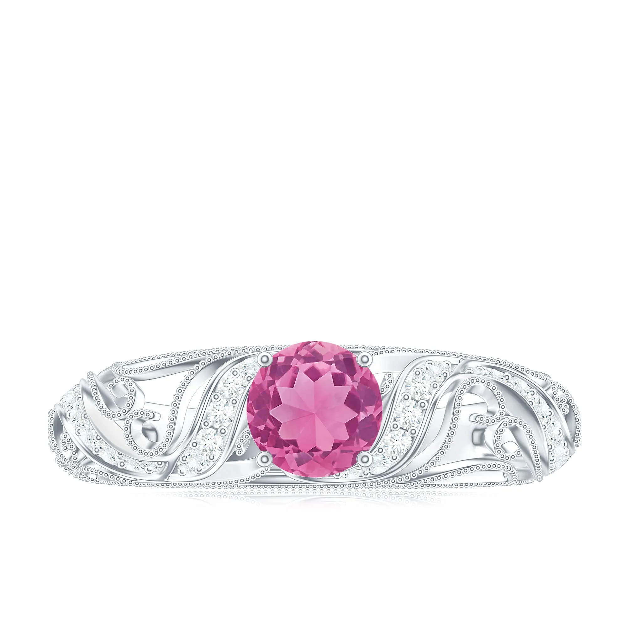 3/4 CT Vintage Style Pink Tourmaline Engagement Ring with Diamond