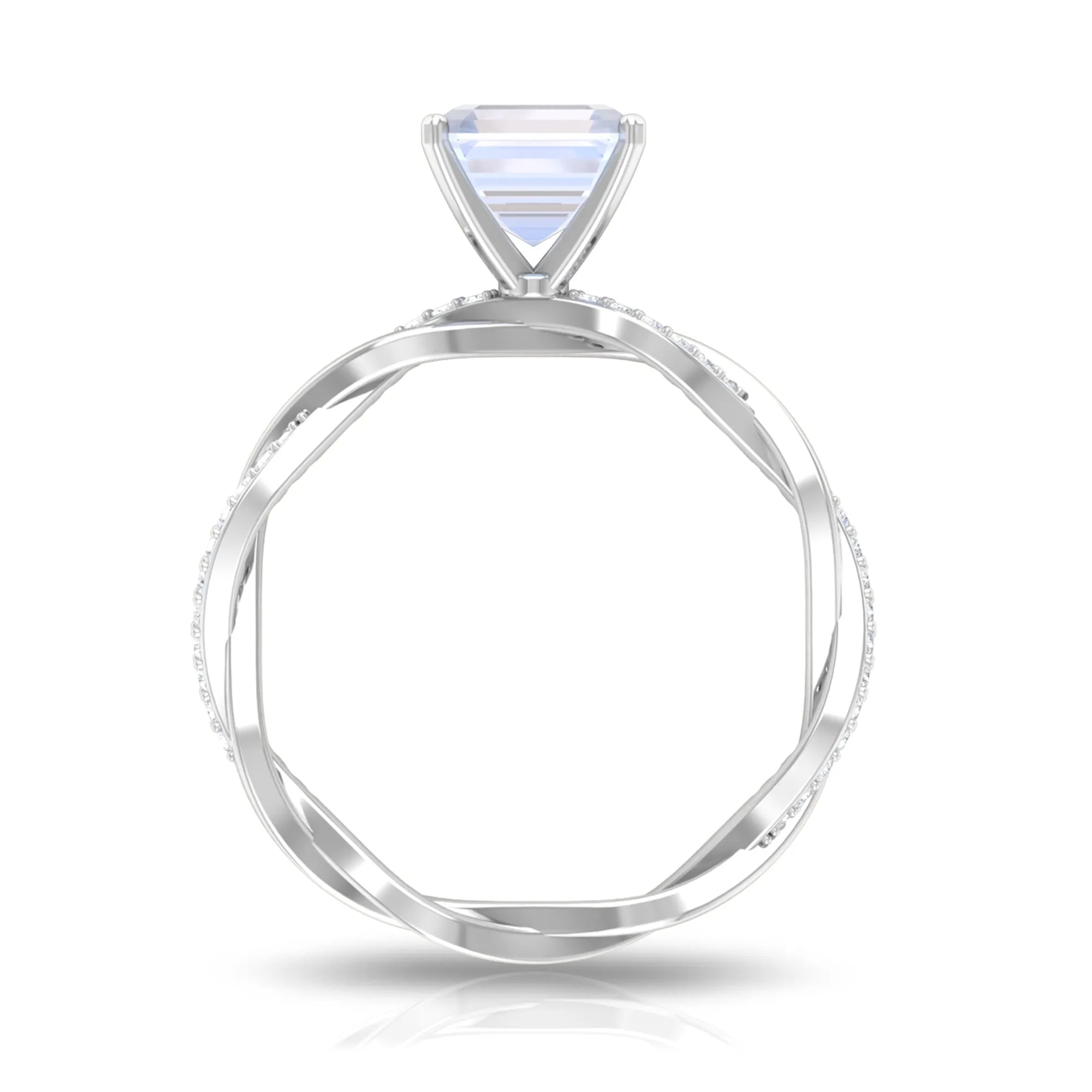 4.25 CT Asscher Cut Moonstone Solitaire Ring with Diamond