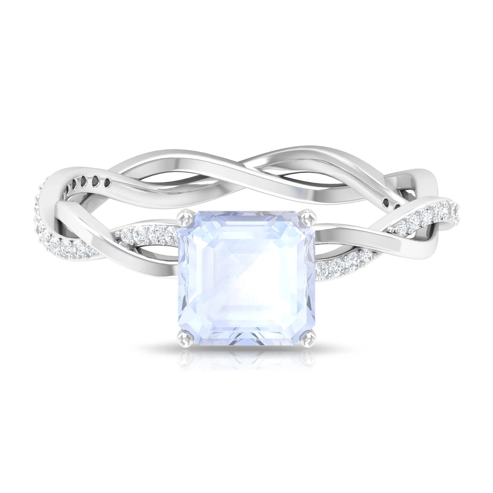 4.25 CT Asscher Cut Moonstone Solitaire Ring with Diamond