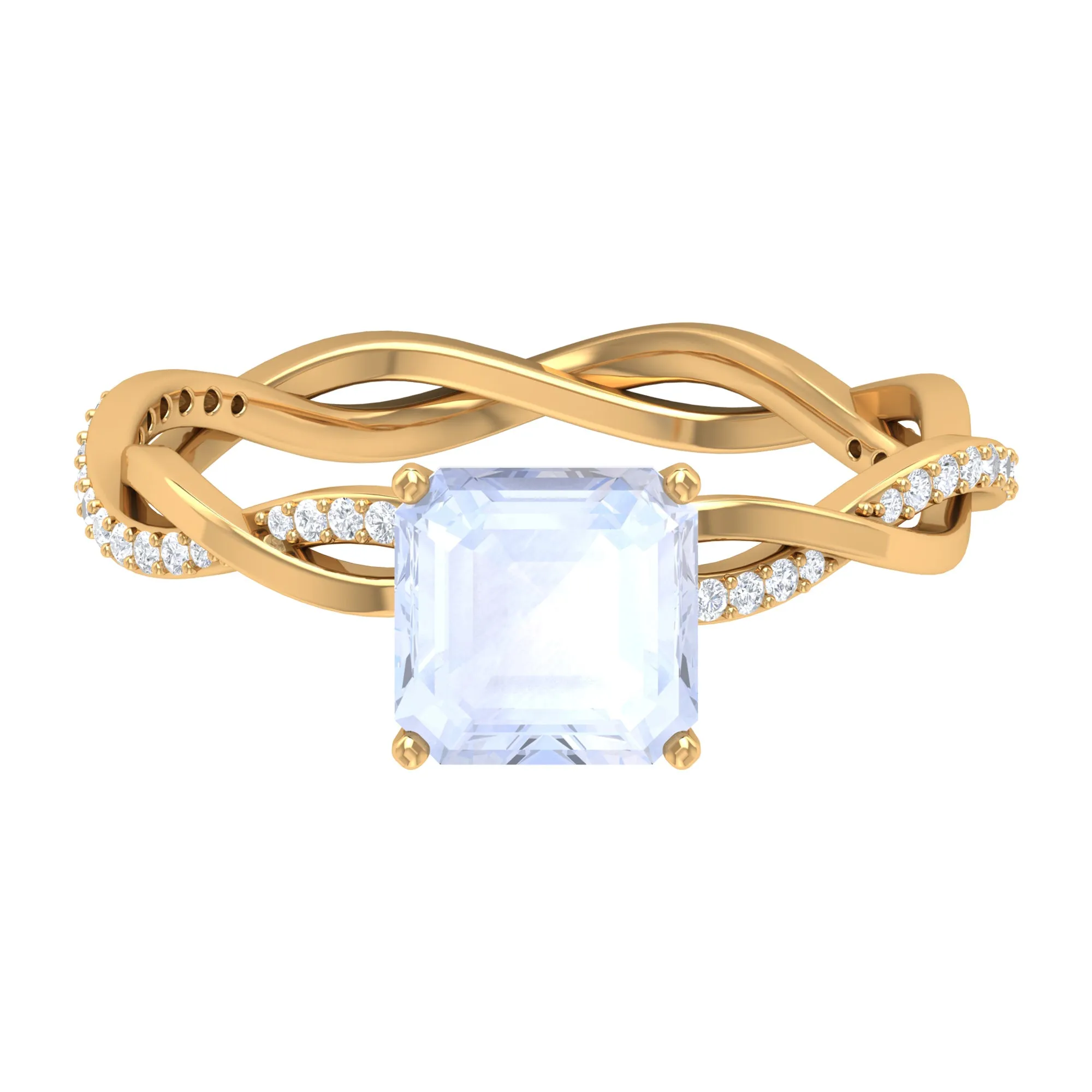 4.25 CT Asscher Cut Moonstone Solitaire Ring with Diamond