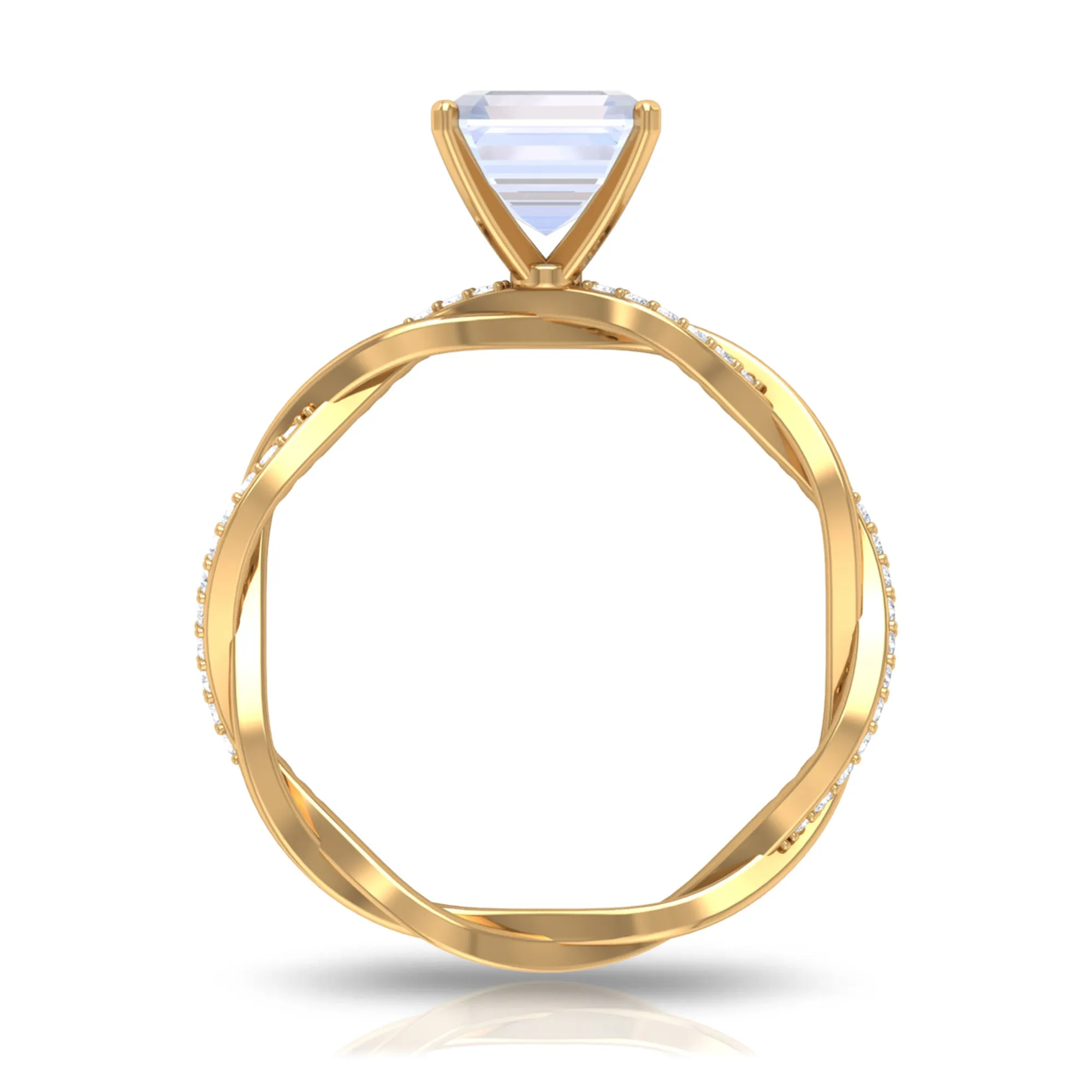 4.25 CT Asscher Cut Moonstone Solitaire Ring with Diamond