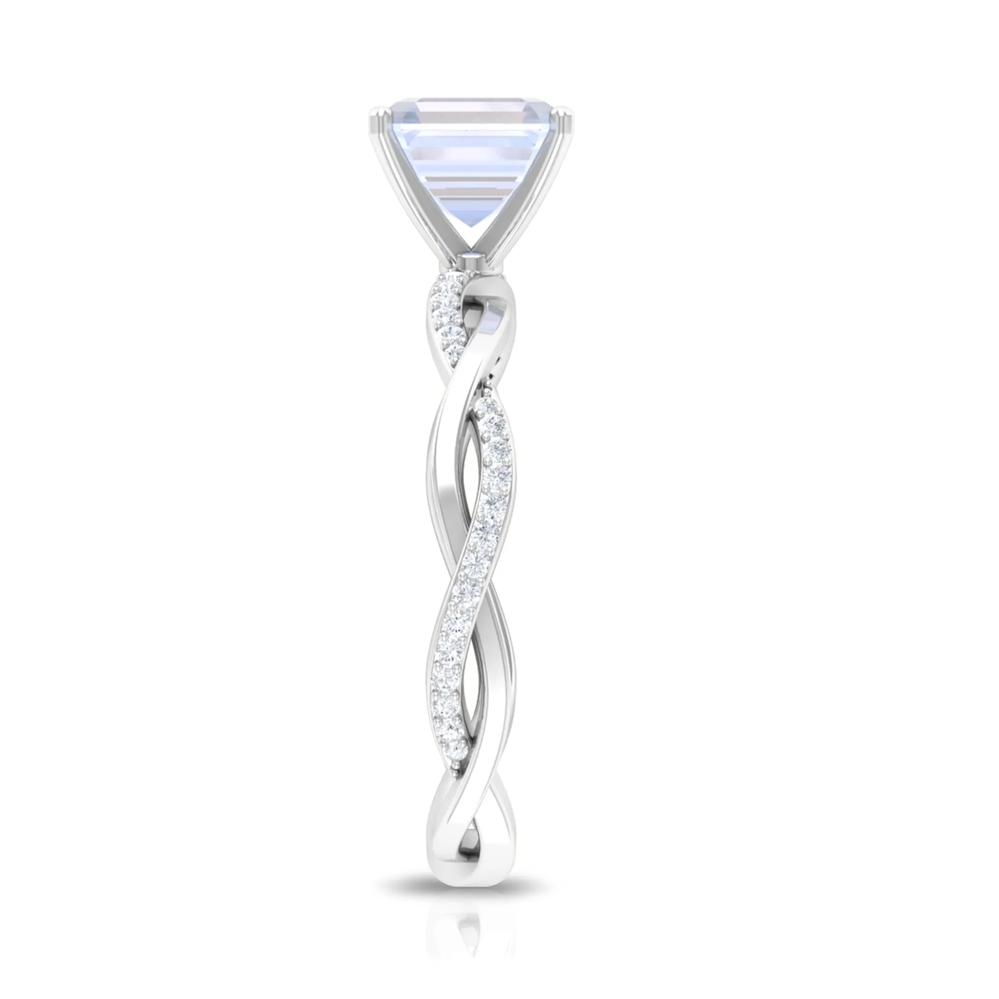 4.25 CT Asscher Cut Moonstone Solitaire Ring with Diamond
