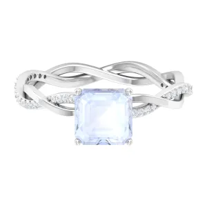 4.25 CT Asscher Cut Moonstone Solitaire Ring with Diamond