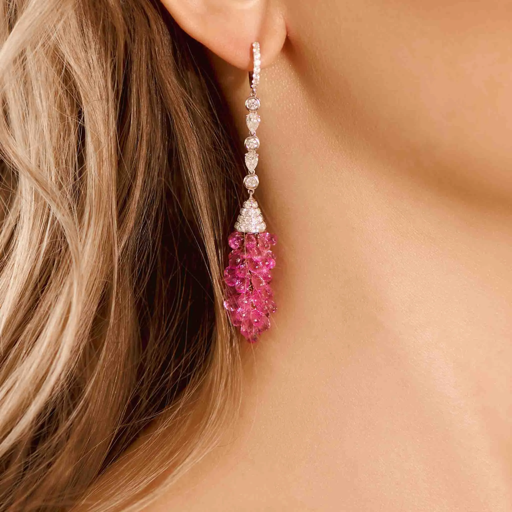 55.52 Carat Pink Sapphire and Diamond Earrings