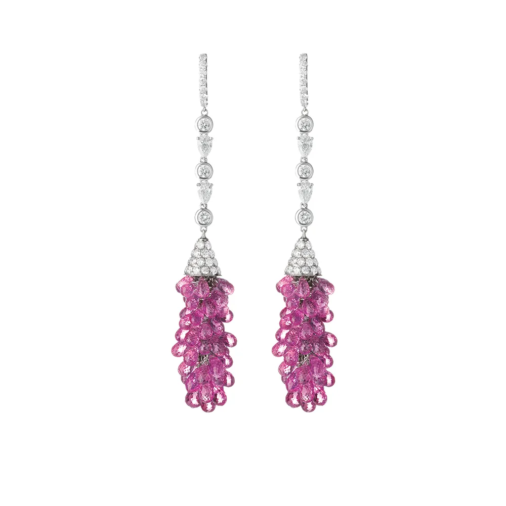 55.52 Carat Pink Sapphire and Diamond Earrings