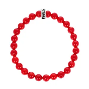 8mm Red Coral Beaded Bracelet w/ Logo Ring