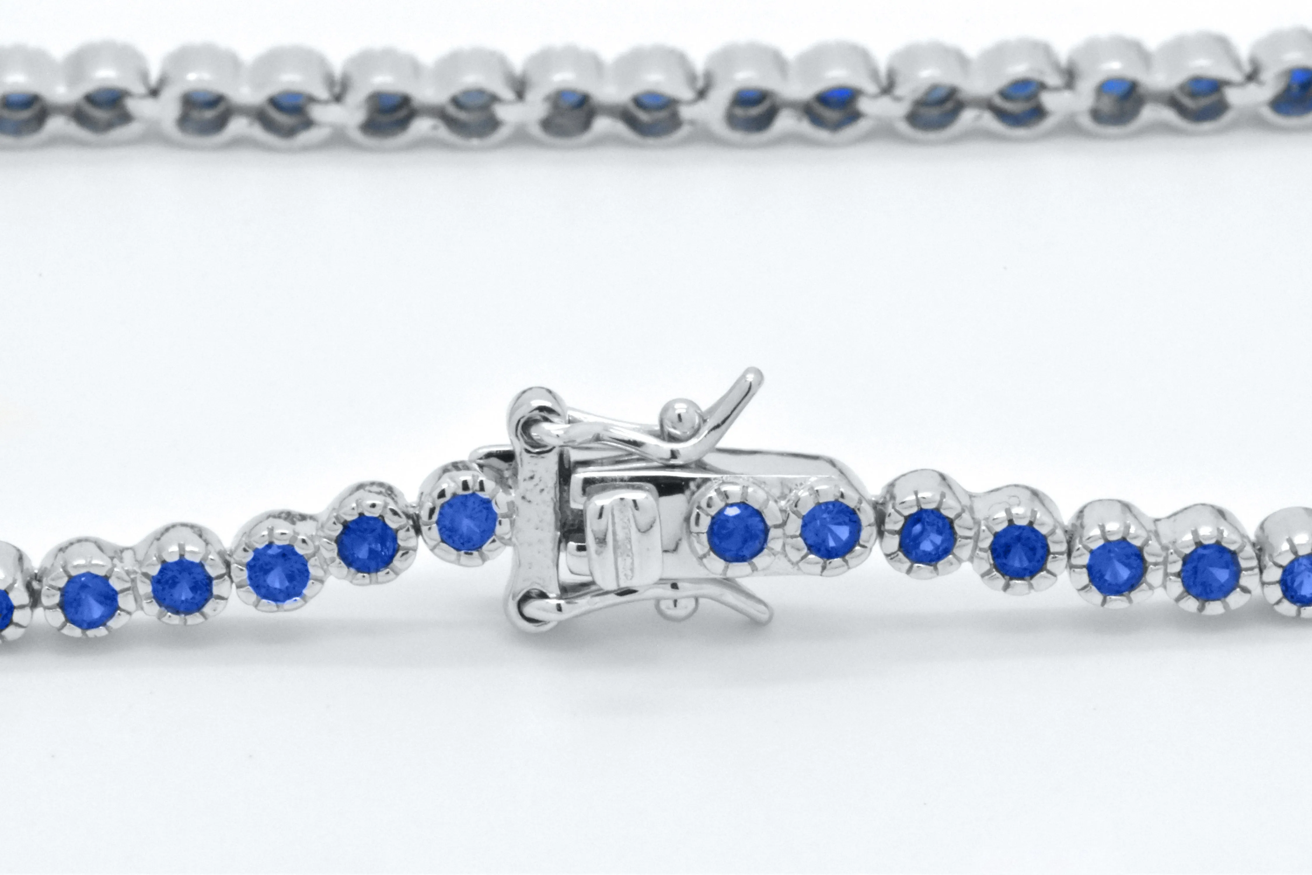 925 Sterling Silver Blue Sapphire Dainty Tennis Milgrain Bracelet