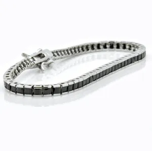 925 Sterling Silver Created Black Sapphire Princess Cut Tennis Bracelet