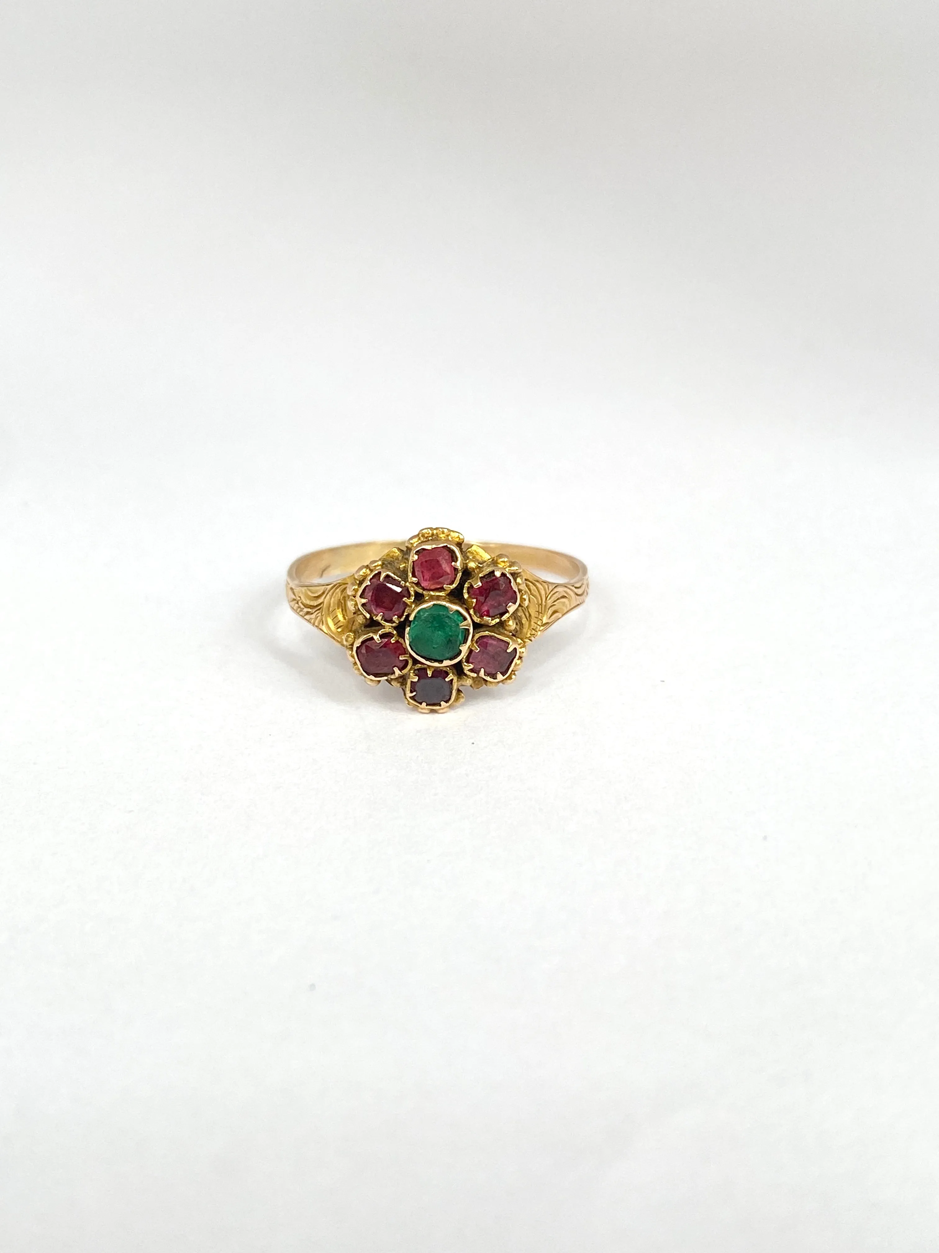 9ct Gold, Antique, Victorian Emerald and Almandine Garnet Ring