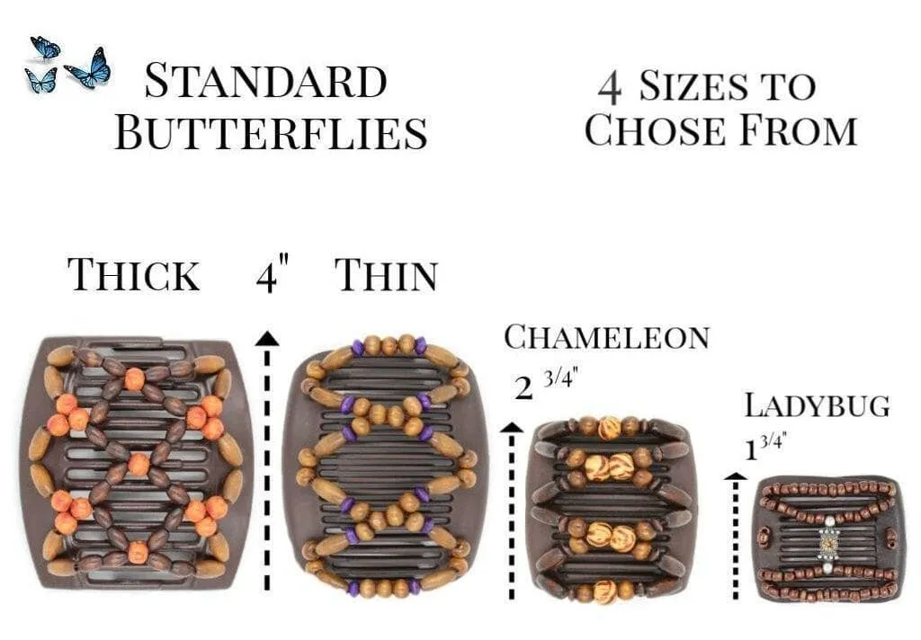 African Butterfly Thick Hair Comb - Ndebele Black 125