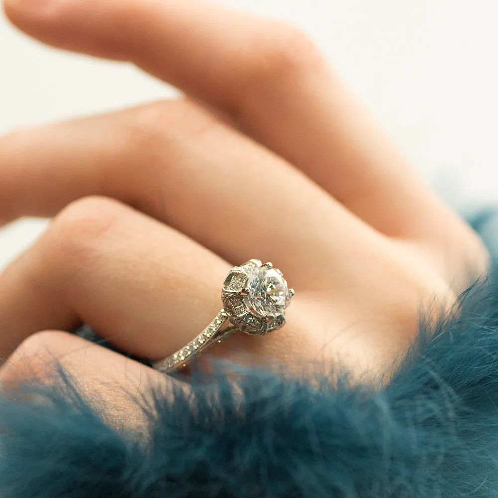 Amavida Platinum Engagement Ring with Duchess Halo