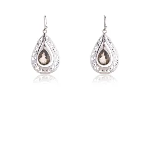 Ambuja, Smokey Quartz Drop Earrings, Sterling Silver