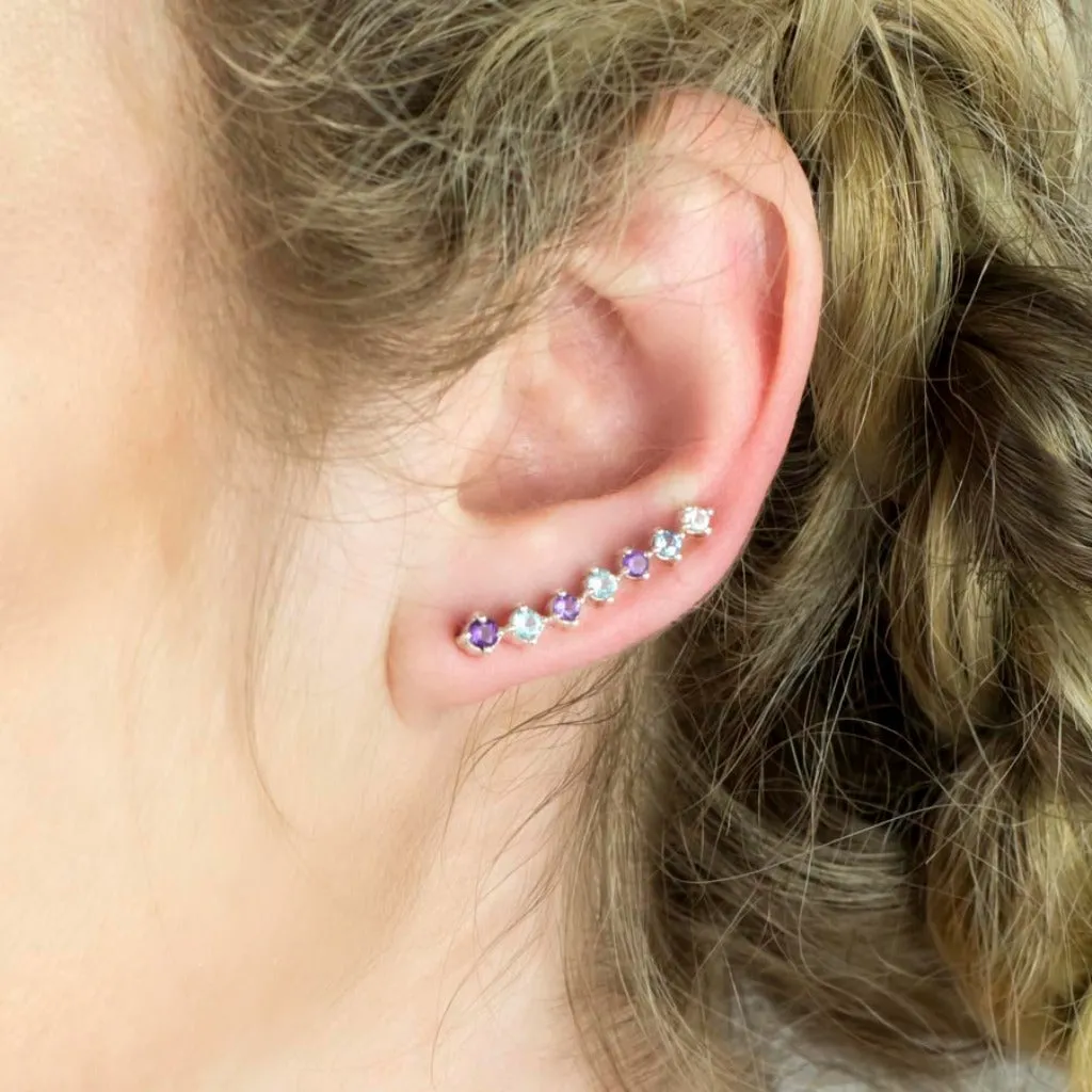 Amethyst and Blue Topaz Ear Climbers