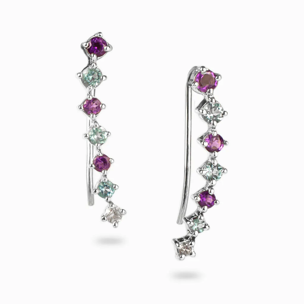 Amethyst and Blue Topaz Ear Climbers