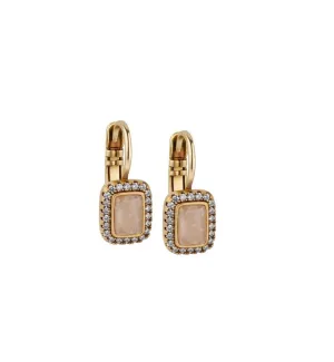 Antique Gold Plated Earrings Pink & Clear Stones