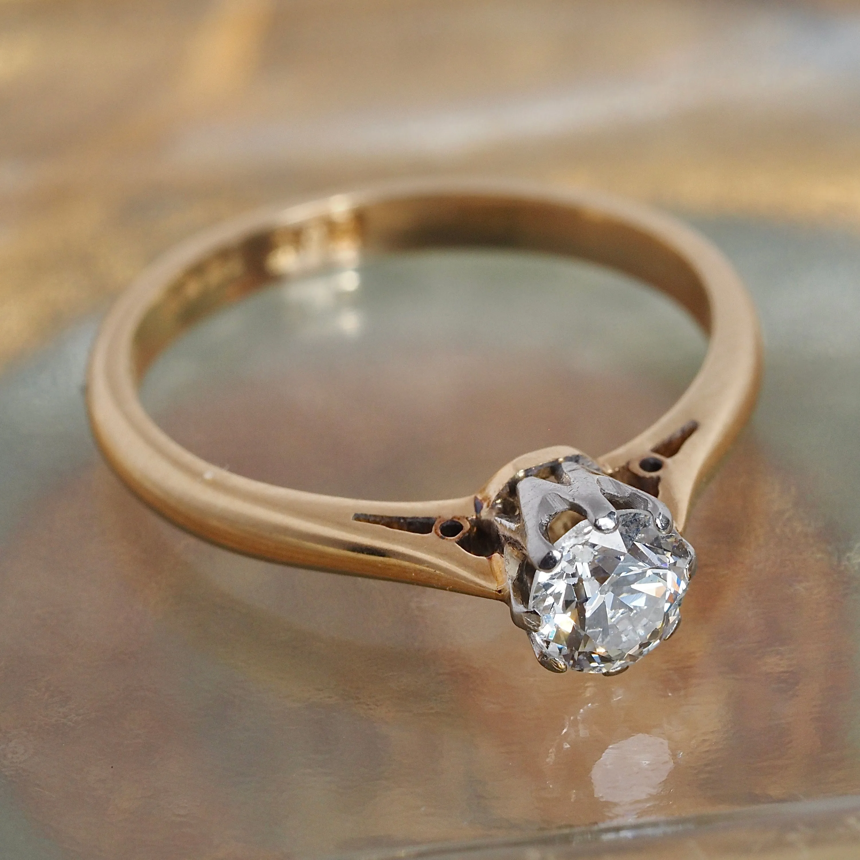 Antique Old European Cut Diamond 18k Gold and Platinum Solitaire Engagement Ring