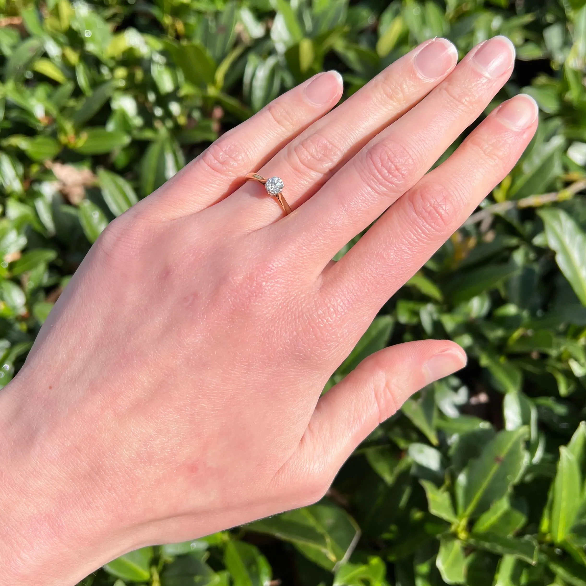 Antique Old European Cut Diamond 18k Gold and Platinum Solitaire Engagement Ring