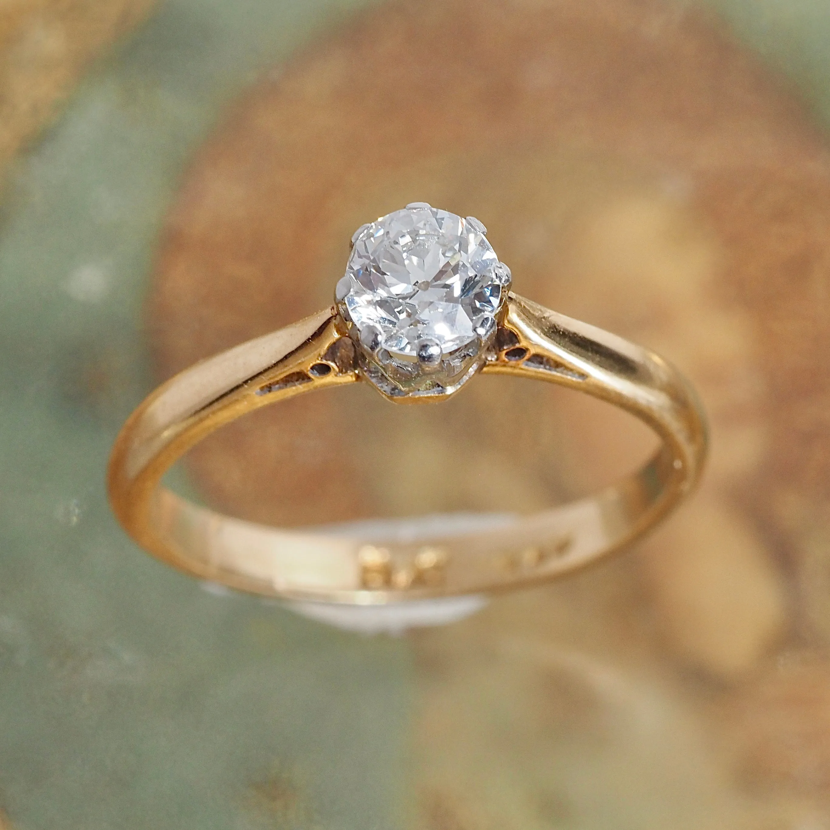 Antique Old European Cut Diamond 18k Gold and Platinum Solitaire Engagement Ring