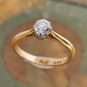 Antique Old European Cut Diamond 18k Gold and Platinum Solitaire Engagement Ring