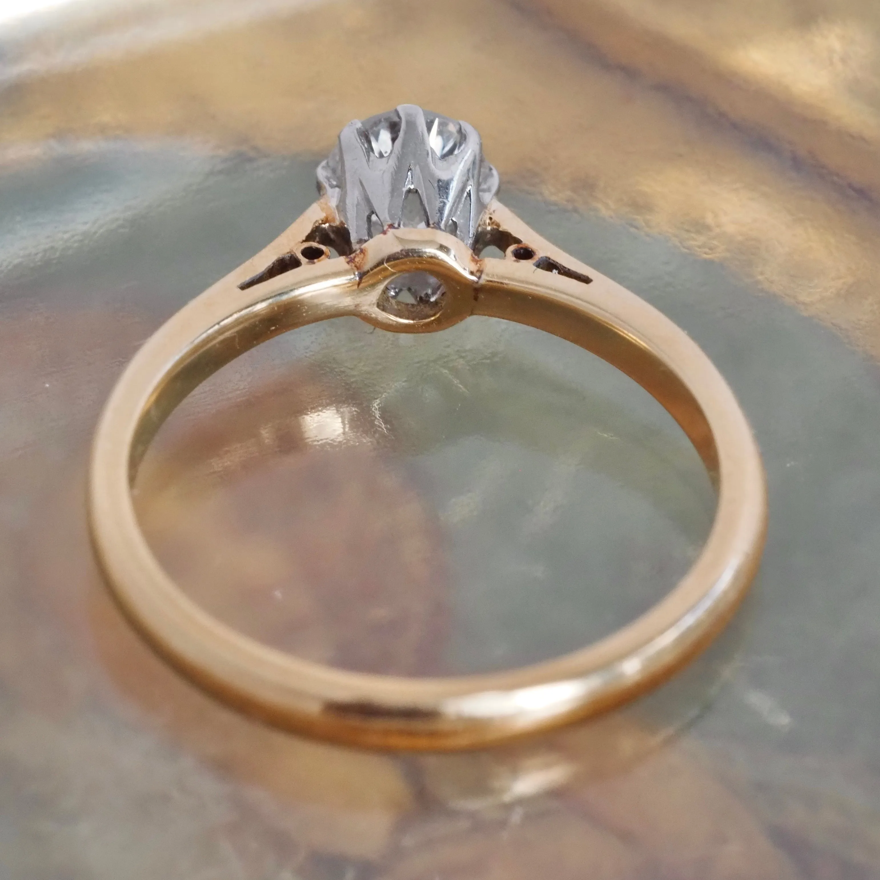 Antique Old European Cut Diamond 18k Gold and Platinum Solitaire Engagement Ring