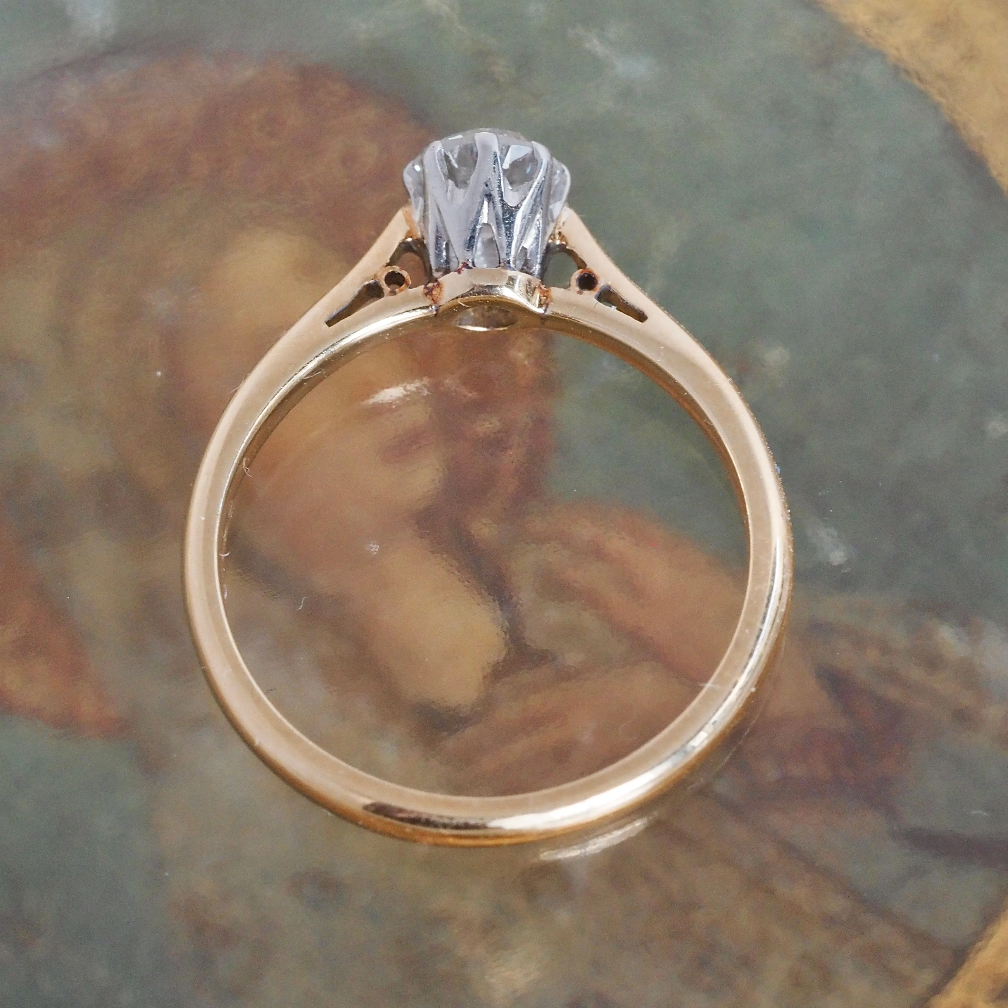 Antique Old European Cut Diamond 18k Gold and Platinum Solitaire Engagement Ring