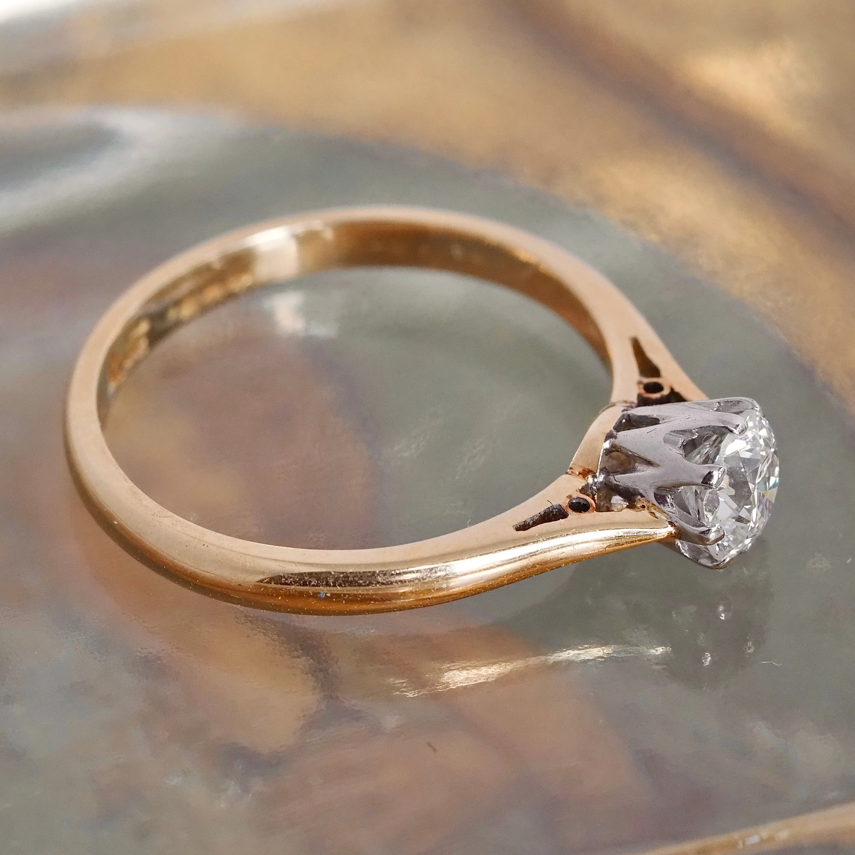 Antique Old European Cut Diamond 18k Gold and Platinum Solitaire Engagement Ring
