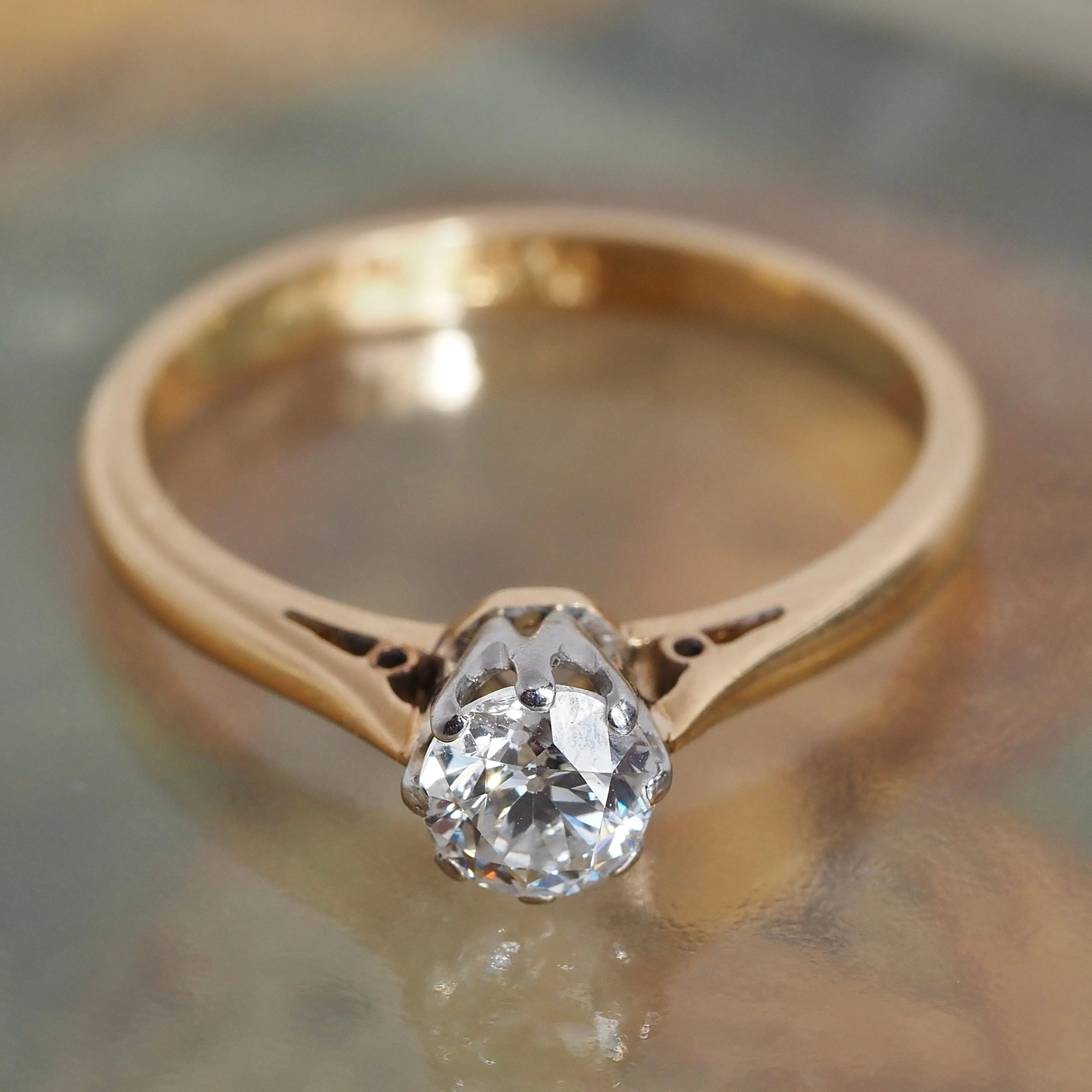 Antique Old European Cut Diamond 18k Gold and Platinum Solitaire Engagement Ring