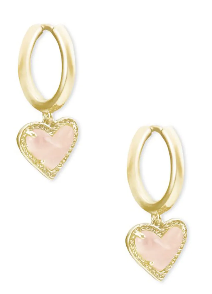 Ari Heart Huggie Earring Gold Rose Quartz by Kendra Scott