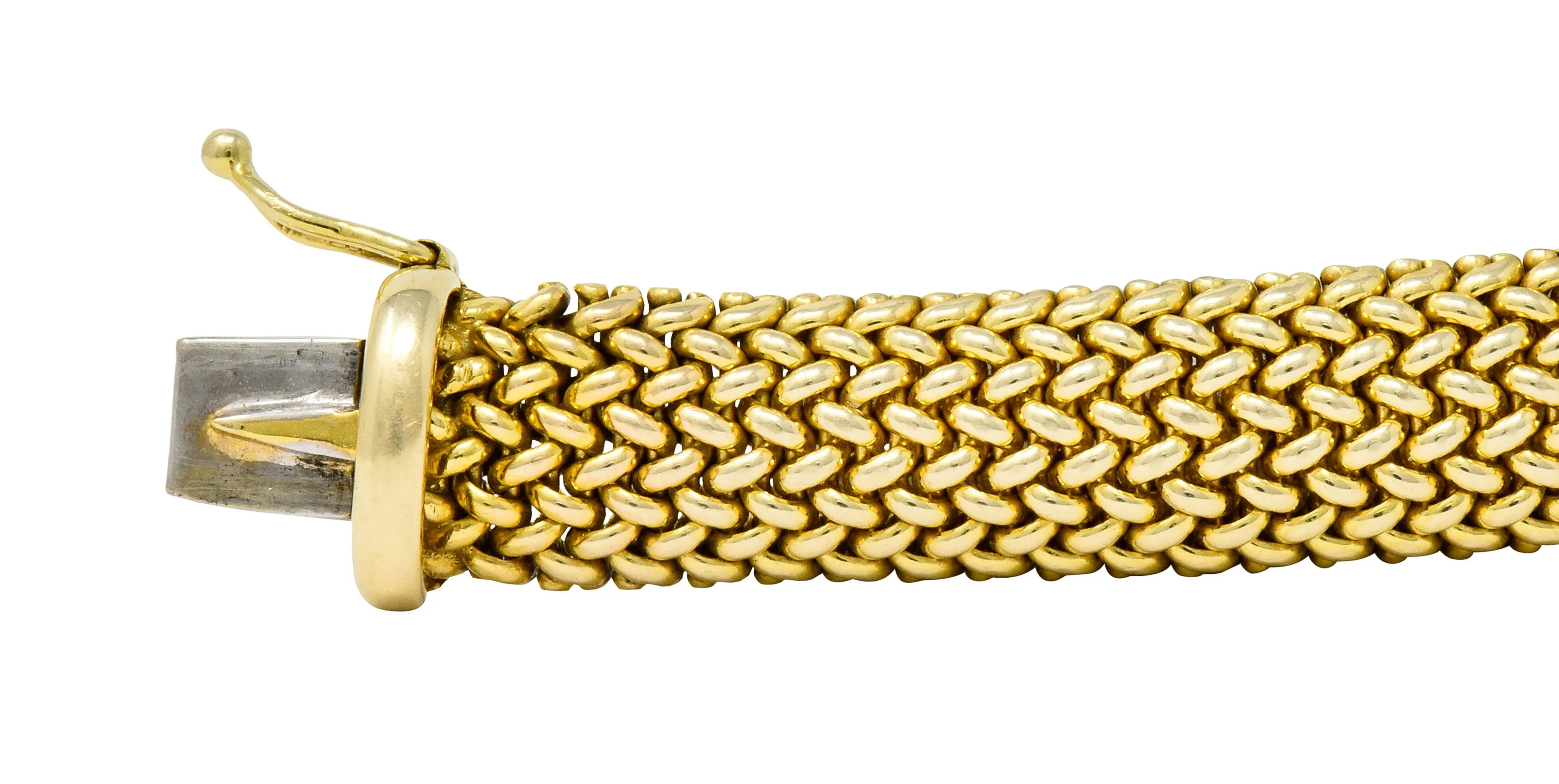 Asch Grossbardt Vintage Diamond Gemstone Inlay 14 Karat Gold Mesh Bracelet