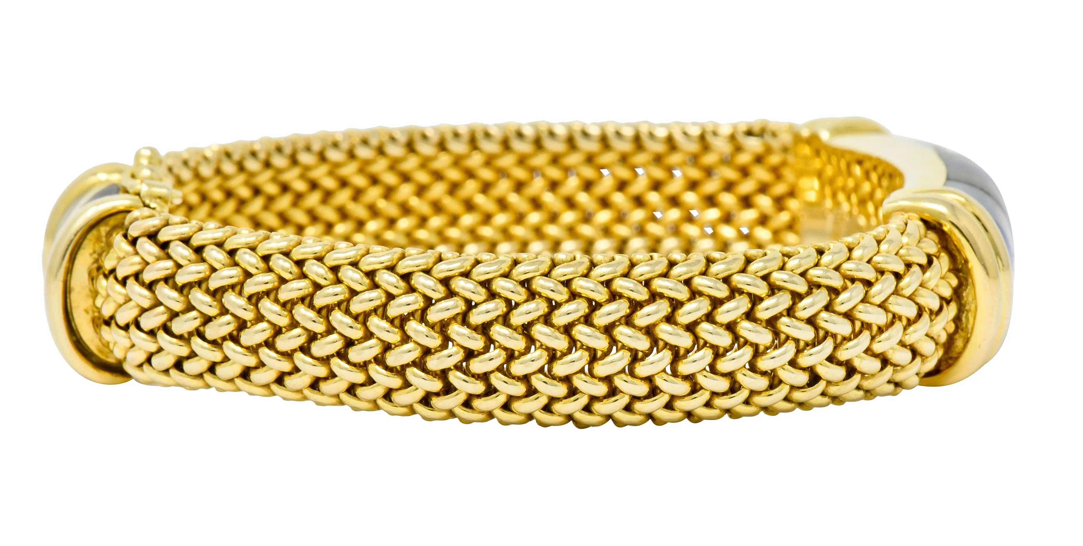 Asch Grossbardt Vintage Diamond Gemstone Inlay 14 Karat Gold Mesh Bracelet