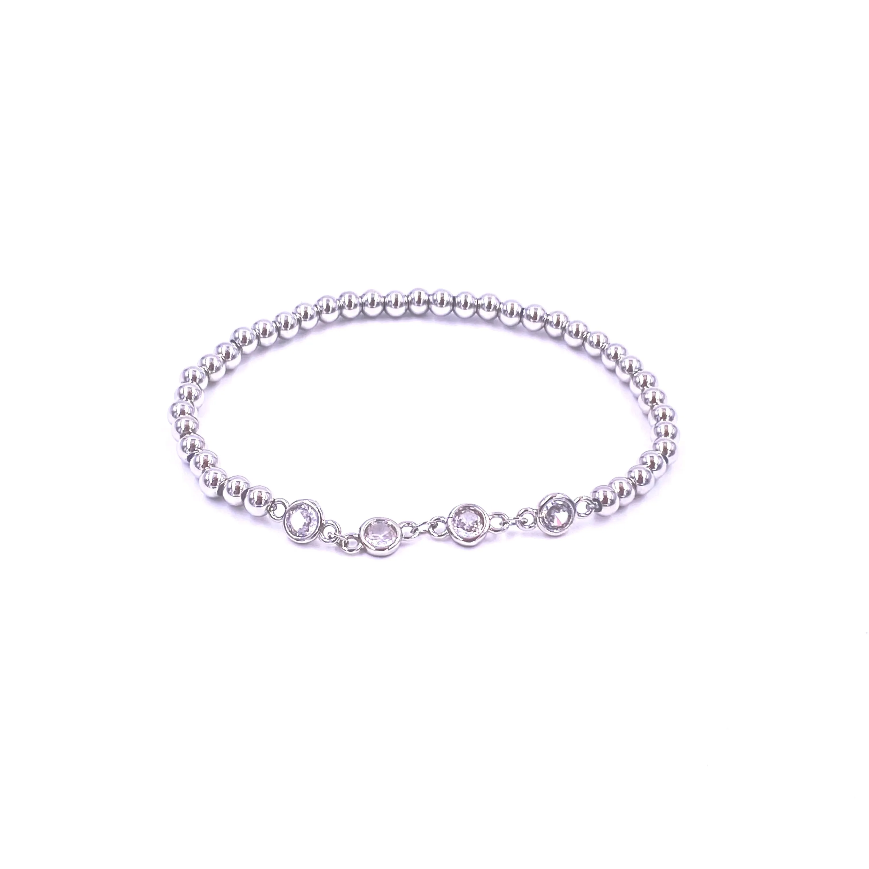 Ashley Gold Stainless Steel Gold Plated CZ Design Beaded Ball Stretch Bracelet