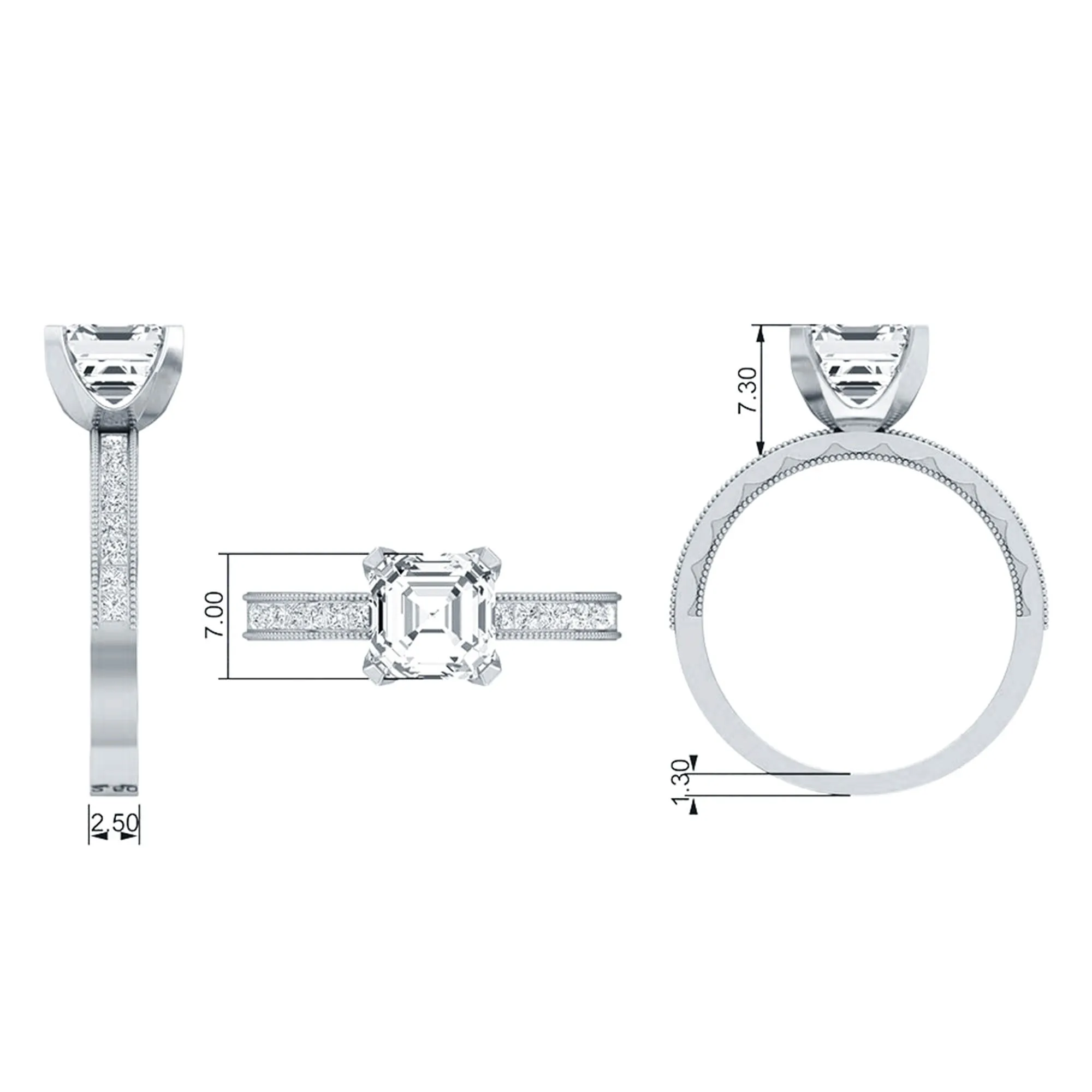 Asscher Cut Zircon Solitaire Engagement Ring